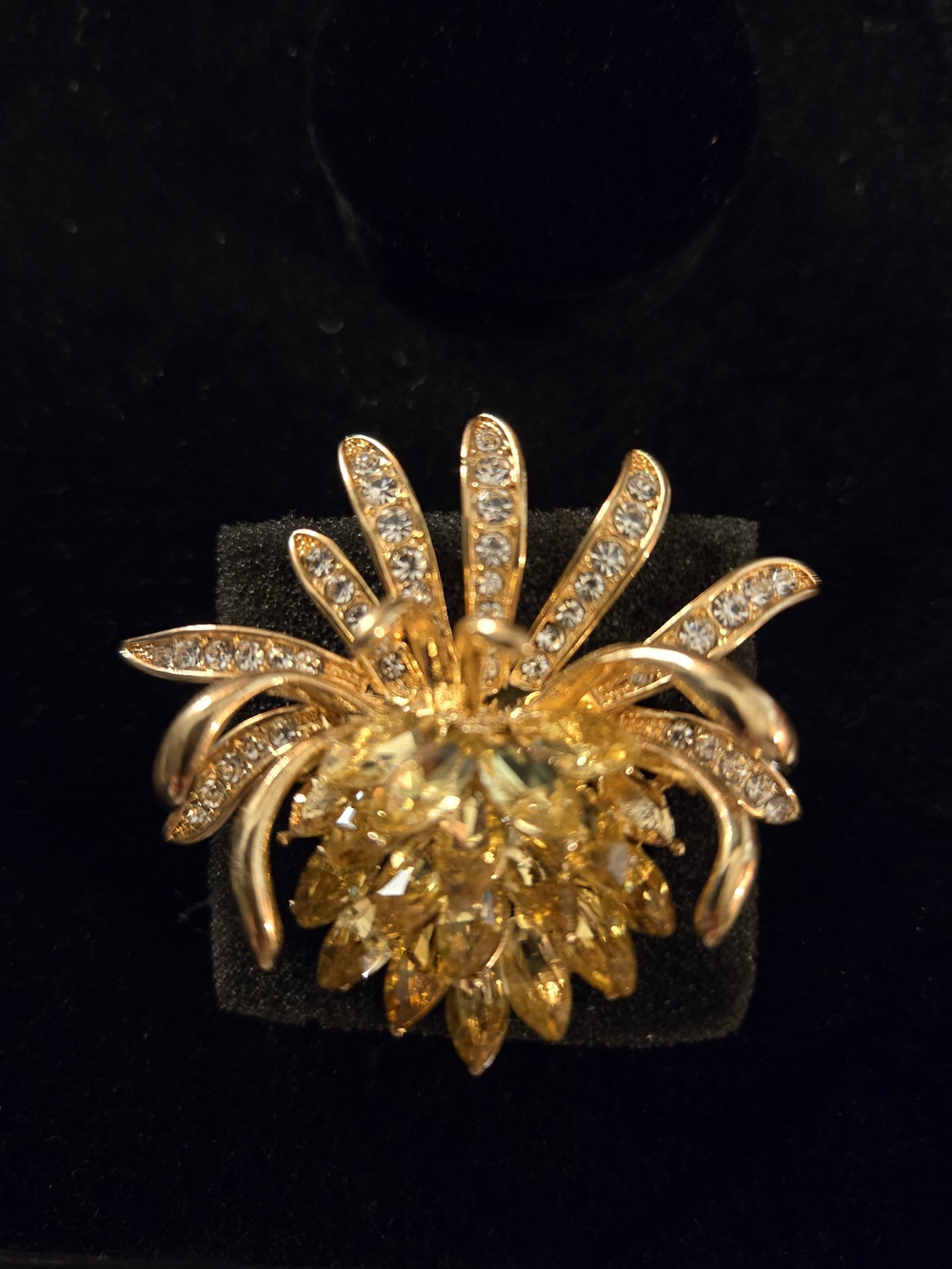 Gold Crystal Floral Statement Ring Women's Jewelry